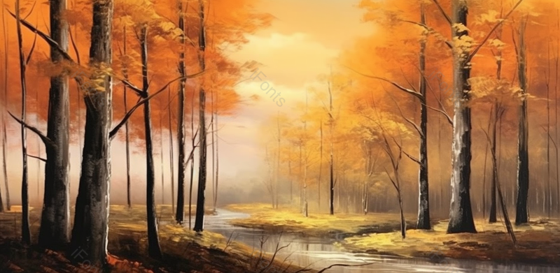 大自然橙色秋天宁静沼泽小河黄昏油画插画背景,插画/手绘图,插画/手绘图库,插画/手绘图下载,插画/手绘